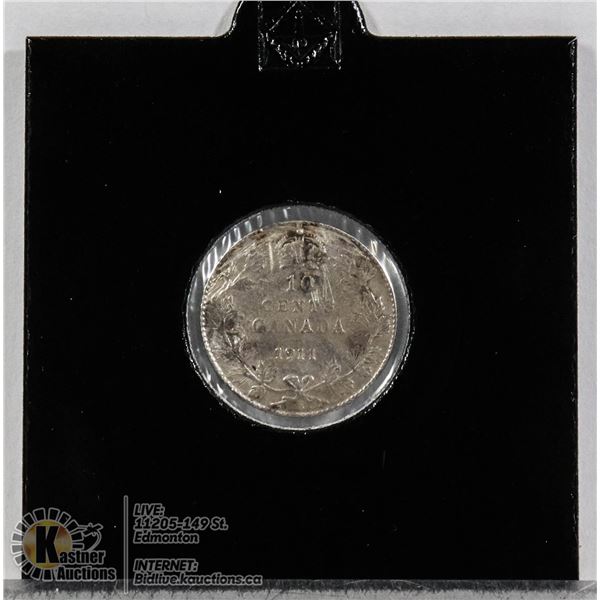 1911 "GODLESS" OBVERSE SILVER CANADA 10 CENT