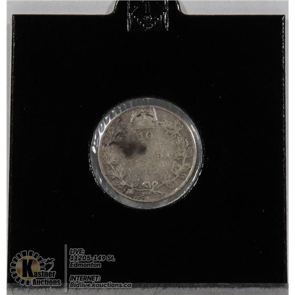 1912 BROAD LEAF CANADA SILVER 10 CENT COIN