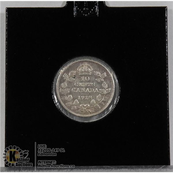 1918 GEORGE V CANADA SILVER 10 CENT COIN