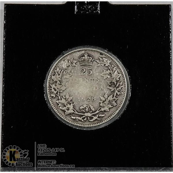 1928 KING GEORGE V SILVER CANADA 25 CENT