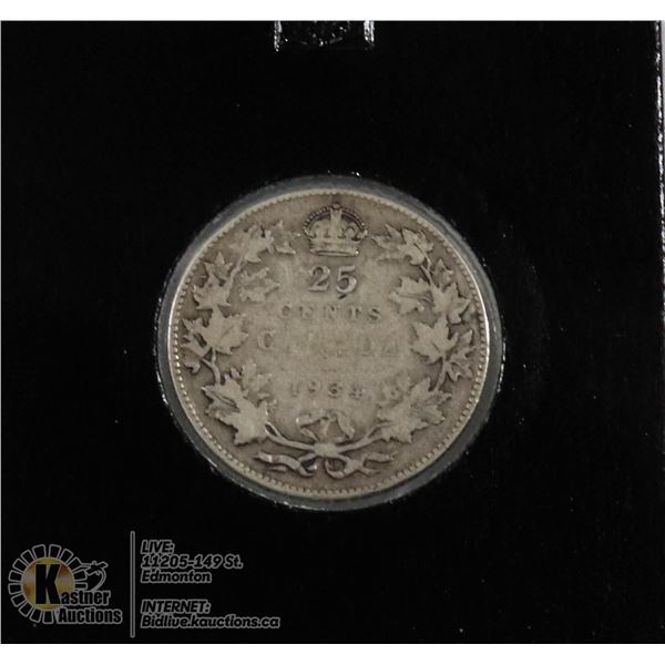 SEMI-KEY DATE 1934 GEORGE V SILVER CANADA 25 CENT