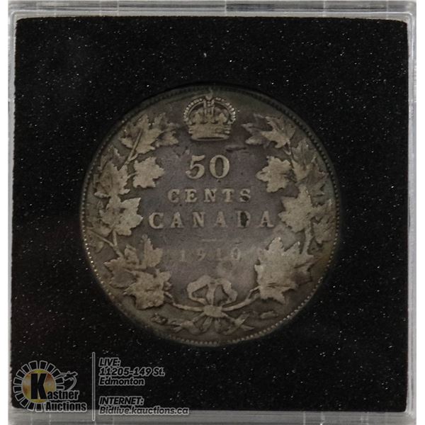 1910 EDWARDIAN CANADA SILVER 50 CENT COIN
