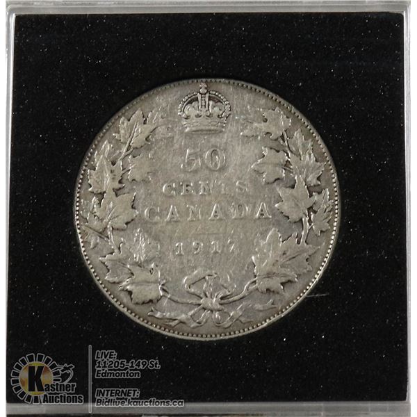 HIGHER GRADE 1917 SILVER CANADA 50 CENT COIN