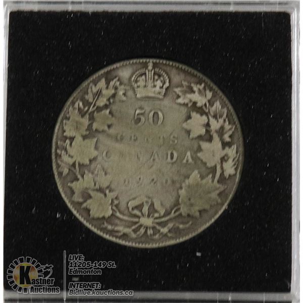 1920 NARROW O VARIETY SILVER CANADA 50 CENT