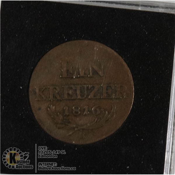 1816 AUSTRIA 1 KREUZER LARGE COPPER COIN