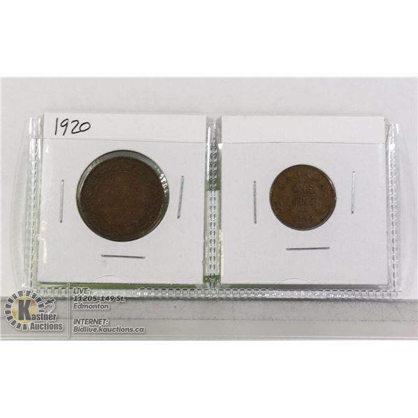 SET OF 2 CANADA 1920 PENNIES, LARGE AND SMALL