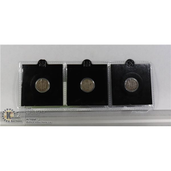 3- KING GEORGE V CANADA SILVER 5 CENTS 1918,19,20