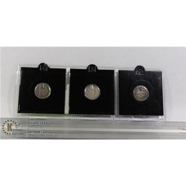 3- KING GEORGE V CANADA SILVER 5 CENTS 1912,16,17