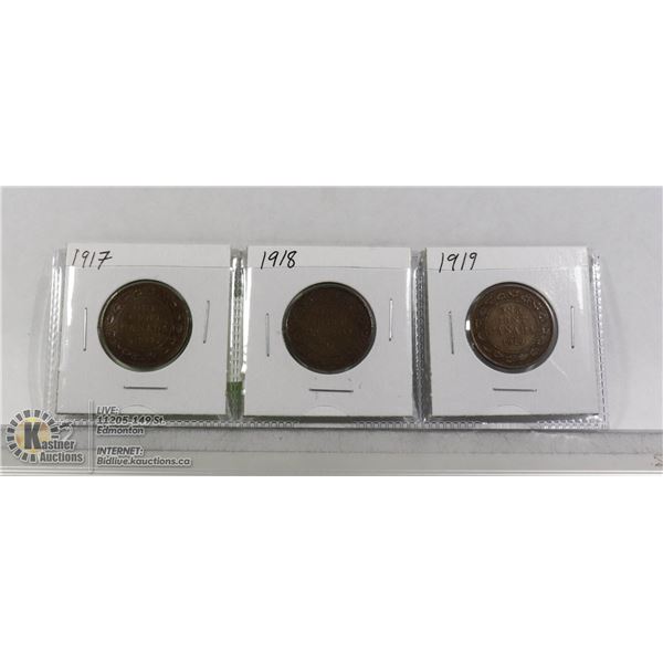 3- KING GEORGE V CANADA LARGE CENTS 1917-19