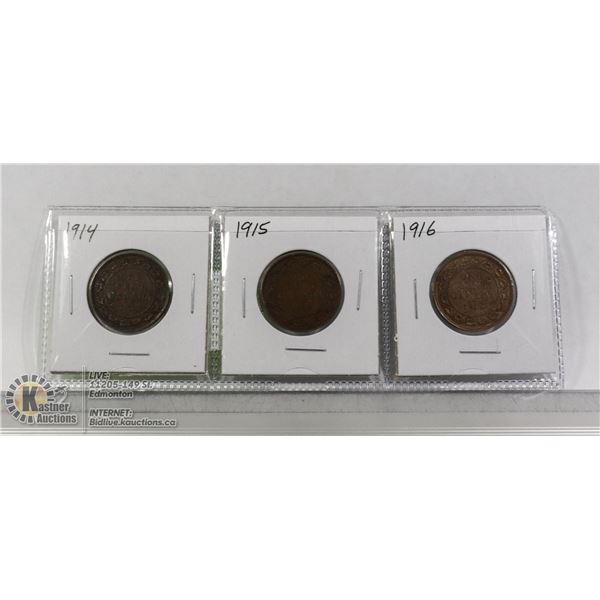 3- KING GEORGE V CANADA LARGE CENTS 1914-16