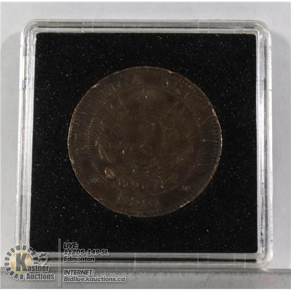 1890 ARGENTINA LARGE 2 CENTAVO COIN