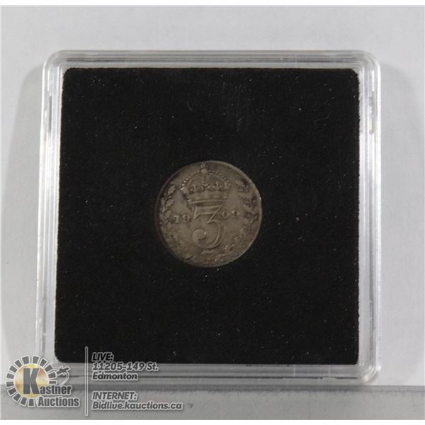 1909 EDWARDIAN ENGLISH SILVER 3 PENCE COIN