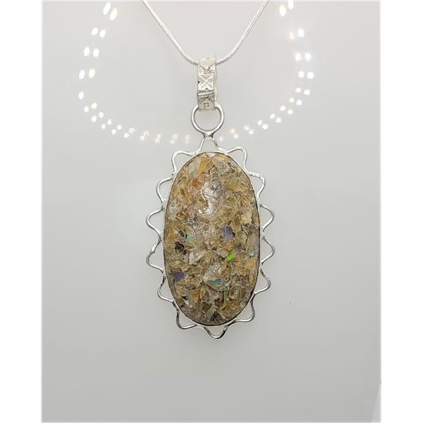 27)  NATURAL OVAL MOOKAITE OPAL PENDANT ON