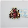 Image 1 : 6)  GOLD TONE AND RED RHINESTONE FLY BROOCH