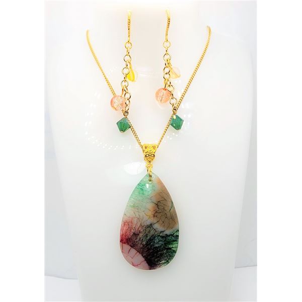 13)  RAINBOW DRUZY AGATE TEAR DROP PENDANT