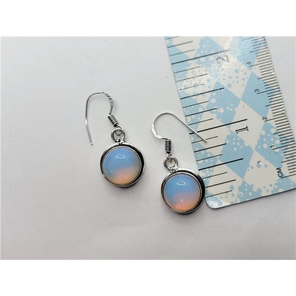 14)   925 SILVER STAMPED ROUND MILK OPAL DROP