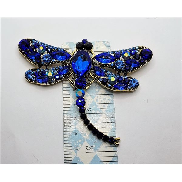 5)  GOLD TONE AND COBALT BLUE RHINESTONE