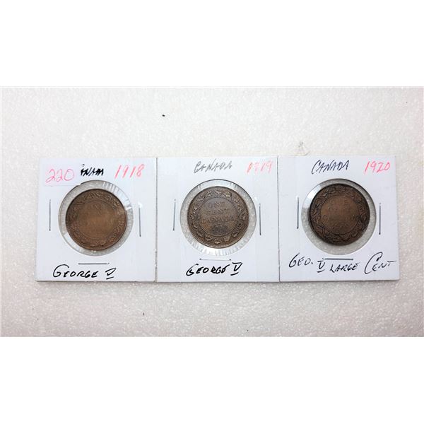 3)  LOT OF 3 CANADIAN LARGE PENNIES, 1918, 1919