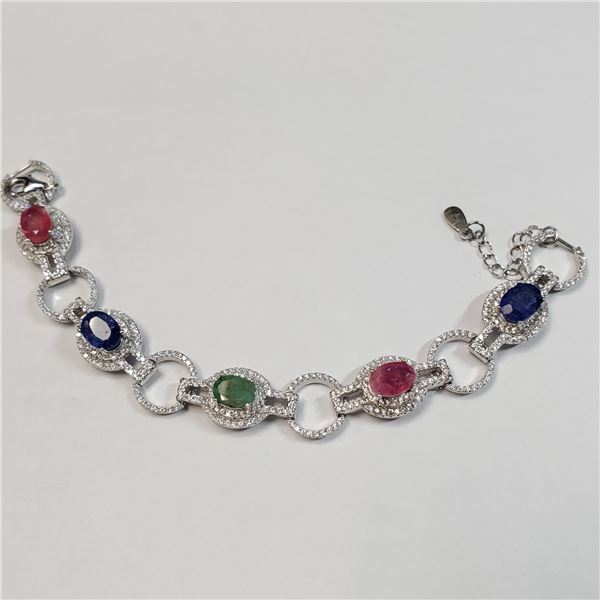 SILVER SAPP,EMERALD,RUBY(8CT)  BRACELET