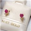 Image 2 : 14K YELLOW GOLD RUBY DIAMOND(0.02CT)  EARRINGS