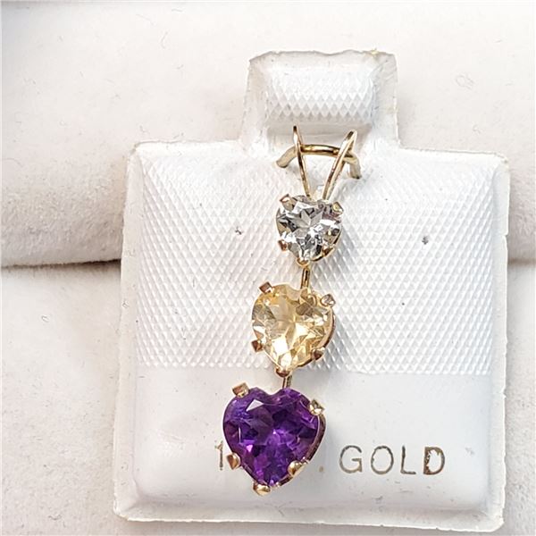 10K YELLOW GOLD BLUE TOPA,CITRINE,AMETHYST PENDANT
