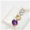 Image 2 : 10K YELLOW GOLD BLUE TOPA,CITRINE,AMETHYST PENDANT