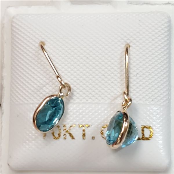 10K YELLOW GOLD RARE BLUE ZIRCON(1.7CT) EARRINGS