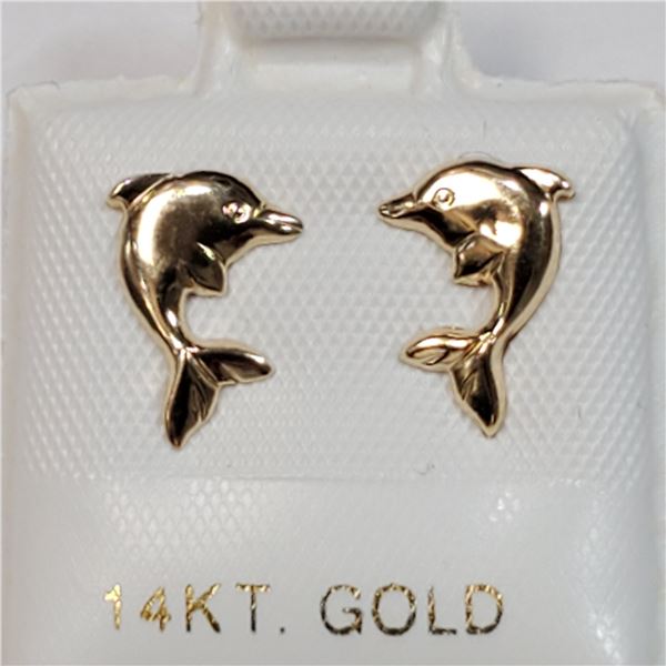 14K YELLOW GOLD DOLPHIN SHAPED EARRINGS