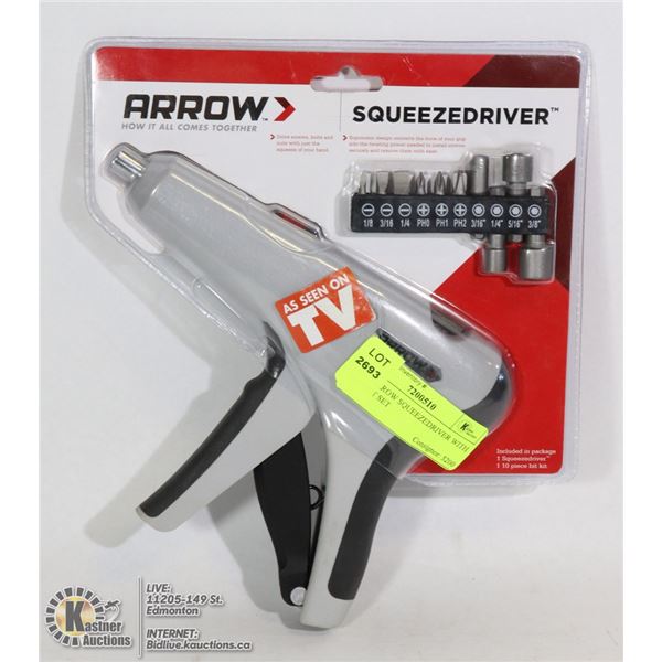 NEW ARROW SQUEEZEDRIVER WITH 10PC BIT SET