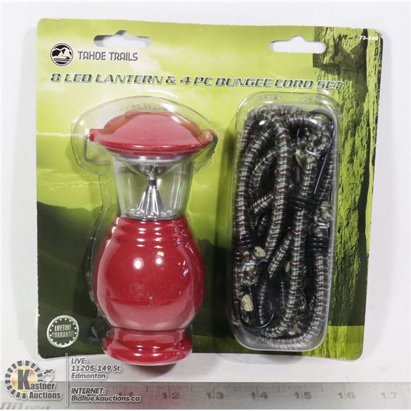NEW 8 LED LANTERN AND 4PC BUNGEE CORD SET