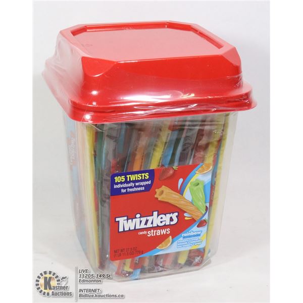 CASE OF TWIZZLERS CANDY RAINBOW STRAWS 105 INDIVIDUAL