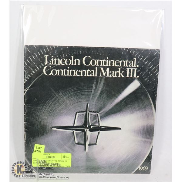 LINCOLN CONTINENTAL MARK III DEALER BROCHURE 1969