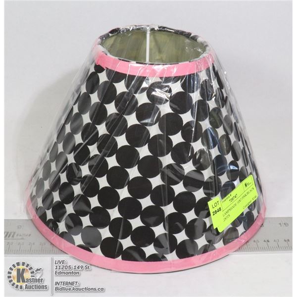NEW- LAMPSHADE 10X7 PINK/BLACK POKADOTS