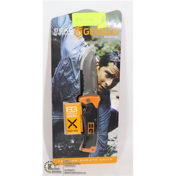 BEAR GRYLLS GERBER SURVIVAL FOLDING KNIFE W/SHEATH