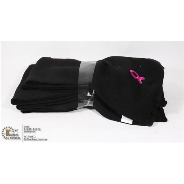 BUNDLE OF 6 PINK RIBBON SCARVES (BLACK)