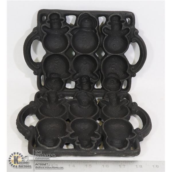 PAIR OF CAST IRON SNOWMAN MOLDS