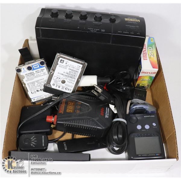 BOX OF ELECTRONICS INCL. POCKET VISION TV