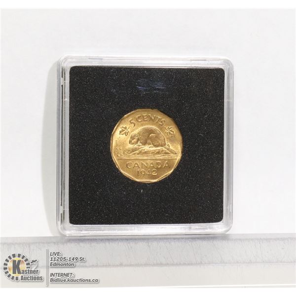 UNCIRCULATED 1942 TOMBAC BRASS CANADIAN 5 CENT