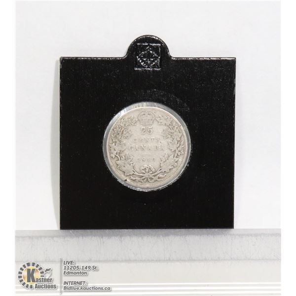 1910 EDWARDIAN CANADIAN SILVER 25 CENT