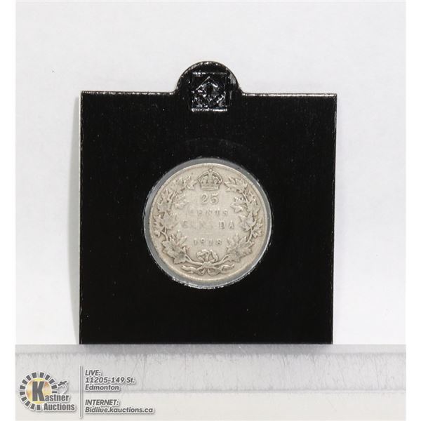 1918 KING GEORGE V SILVER CANADIAN 25 CENT
