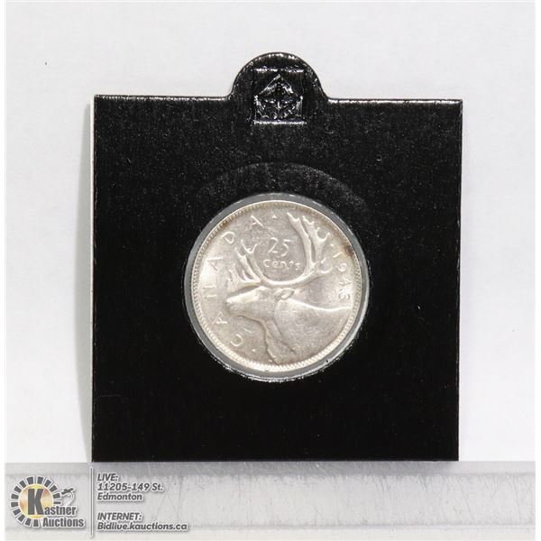 ALMOST UNCIRCULATED 1943 SILVER 25 CENT