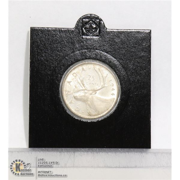 1944 CANADIAN SILVER 25 CENT HIGH GRADE