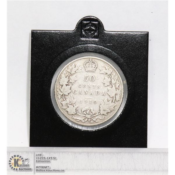 1910 EDWARDIAN CANADIAN SILVER 50 CENT COIN