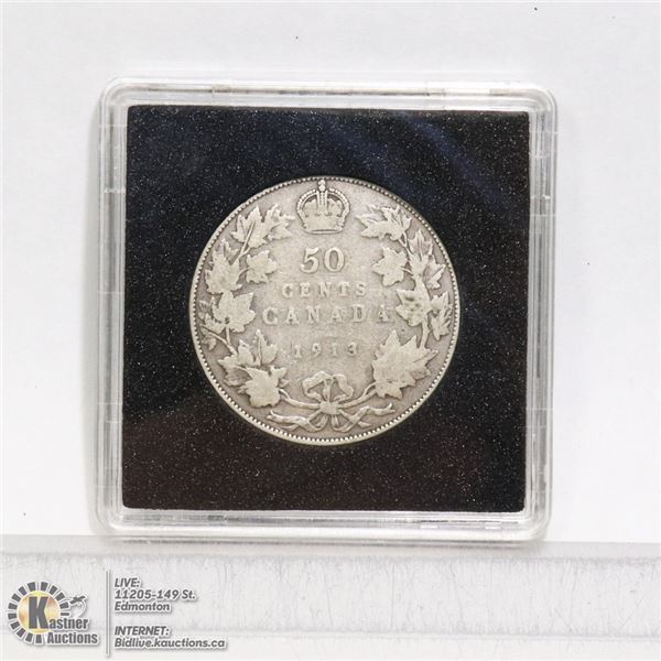 1913 KING GEORGE V CANADIAN SILVER 50 CENT