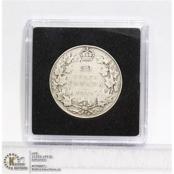 1918 KING GEORGE V CANADIAN SILVER 50 CENT