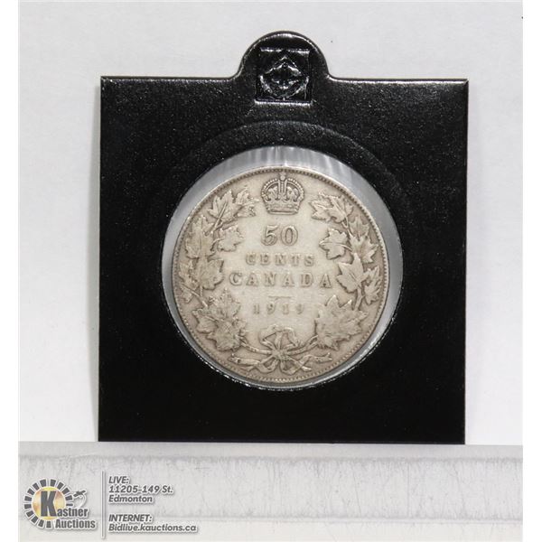 1919 CANADIAN SILVER 50 CENT LAST .925 ISSUE