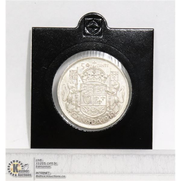1940 HIGH GRADE CANADIAN SILVER 50 CENT COIN