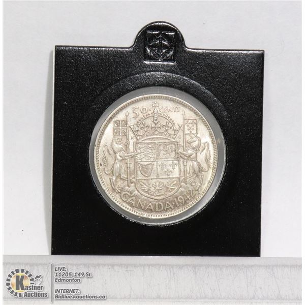 1942 HIGH GRADE CANADIAN SILVER 50 CENT COIN