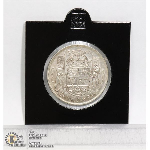1943 HIGH GRADE CANADIAN SILVER 50 CENT COIN