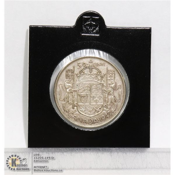 1947 CURVED 7 LOW MINTAGE CANADIAN 50 CENT
